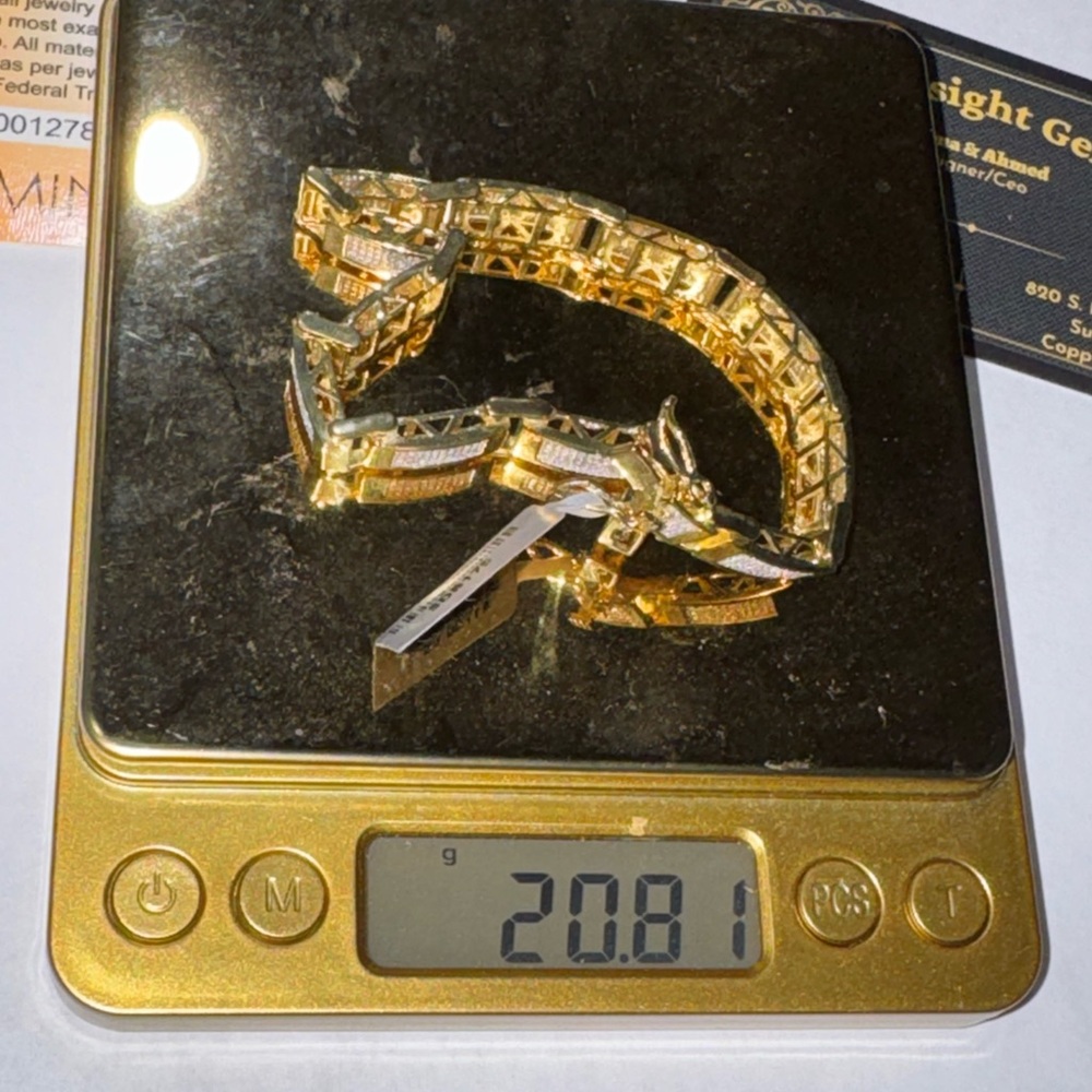 Real Diamond Bracelet for men, 14k Yellow gold vermeil, FREE APPRAISAL INCLUDED - Picture 5 of 7